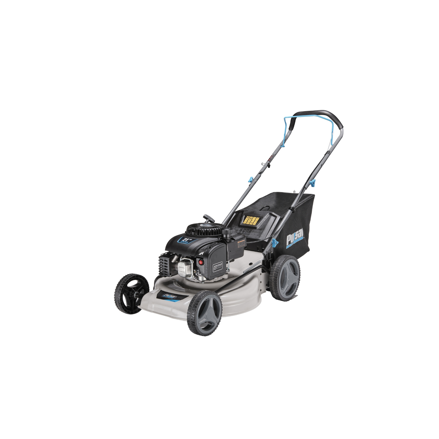 21in Walk Behind Push Mower with Side Discharge, Mulching, Rear Bag