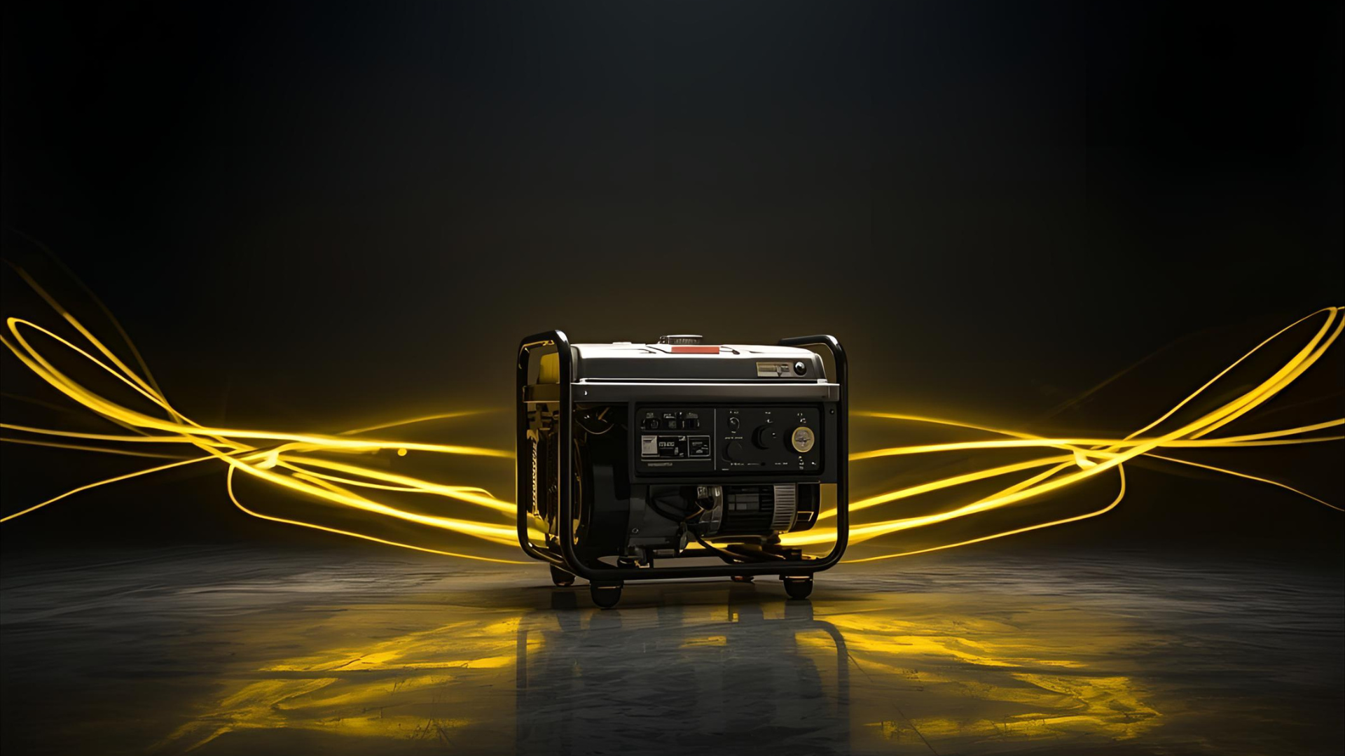 Portable generator with yellow light effects on a dark background