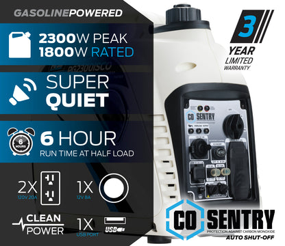 2300W Gas Powered Inverter Generator with CO Sentry