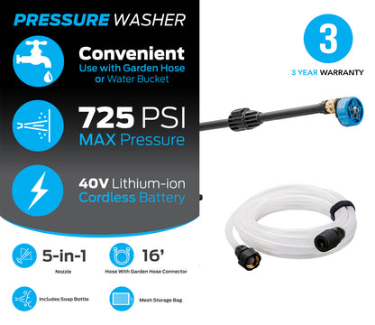 725 PSI 40V Cordless Pressure Washer